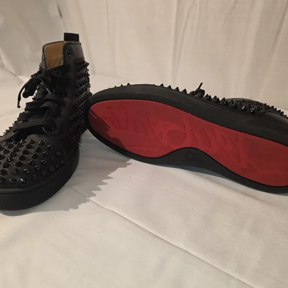 Christian Louboutin Black Spiked Men's High Top Sneakers Mens Sz 44/ 11 - Picture 2 of 8